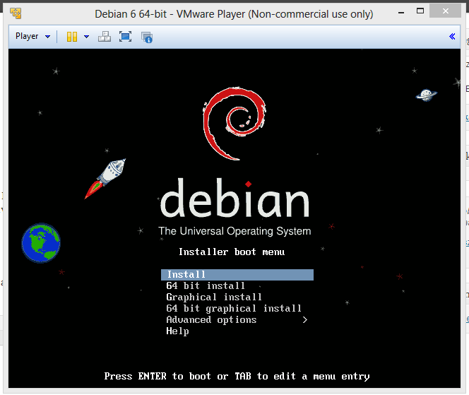 Debian 6 telepítőképernyő